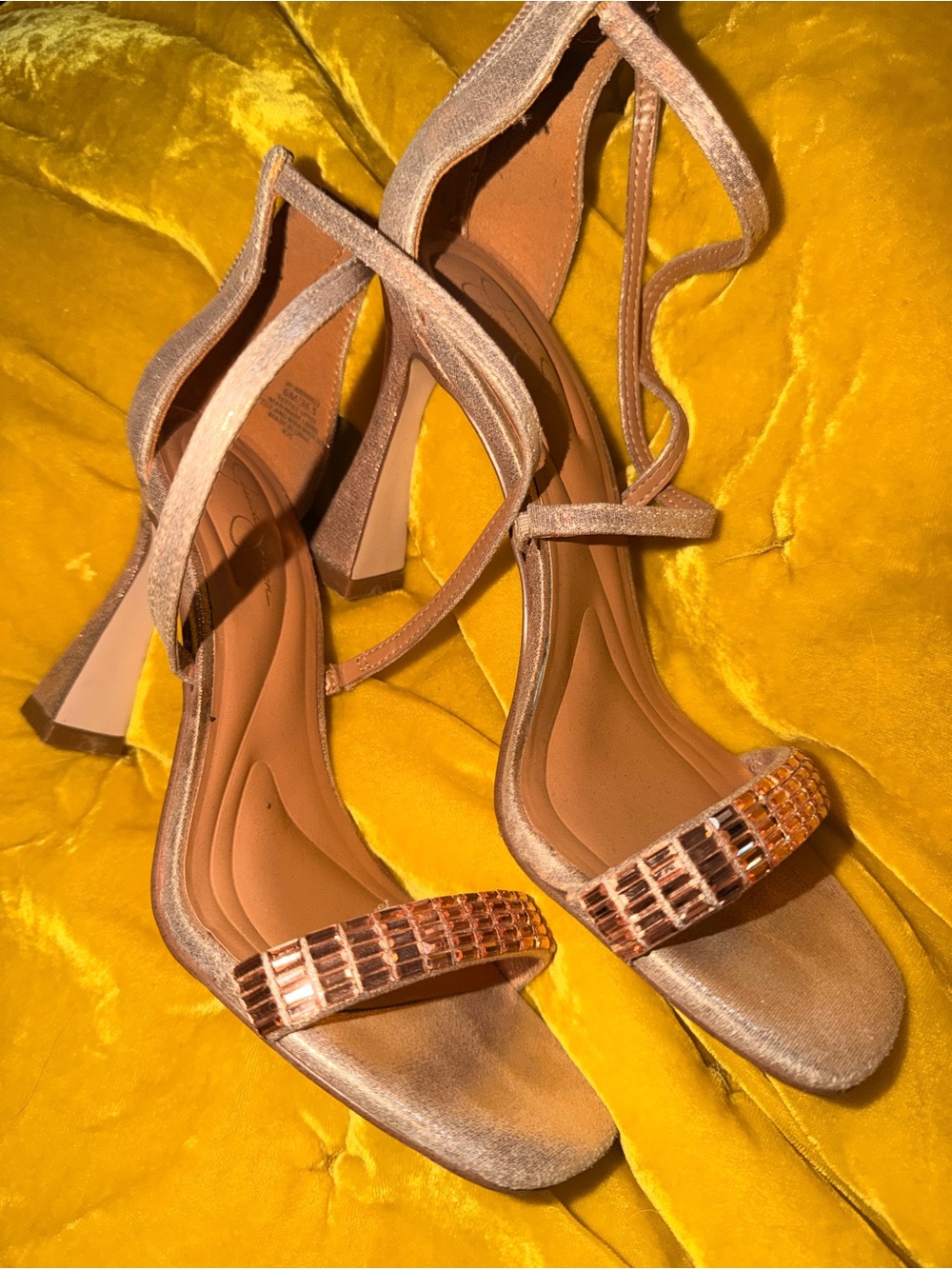 Women's Rose Gold Strappy Block Heel Sandals